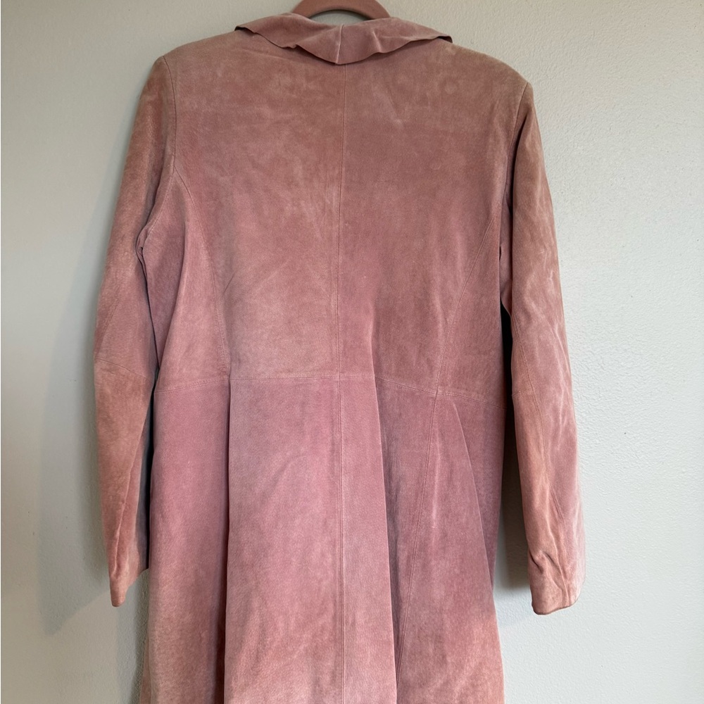 Vintage Dust Pink Leather Women's Ruffle Coat - Picture 5 of 6